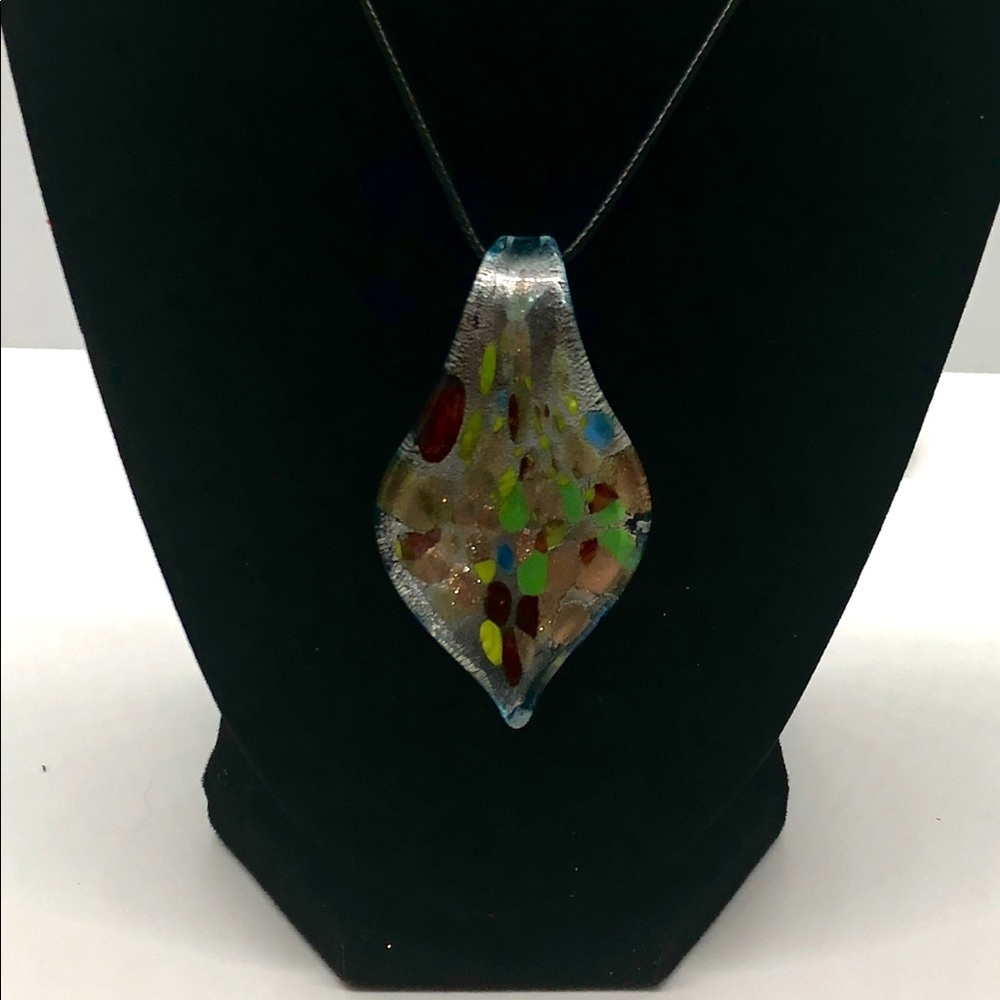 Handmade Leaf-Shaped Glass Art Pendant Necklace